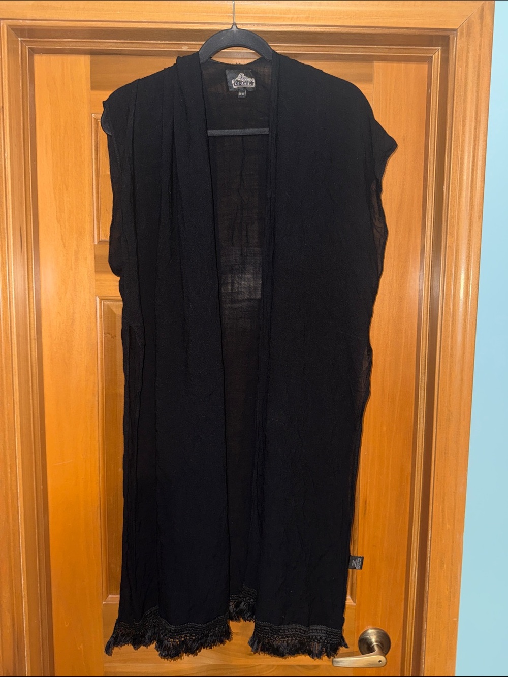 Black Kimono Coverup with Fringe Trim